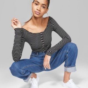 Wild Fable Long Sleeve Striped Crop Top